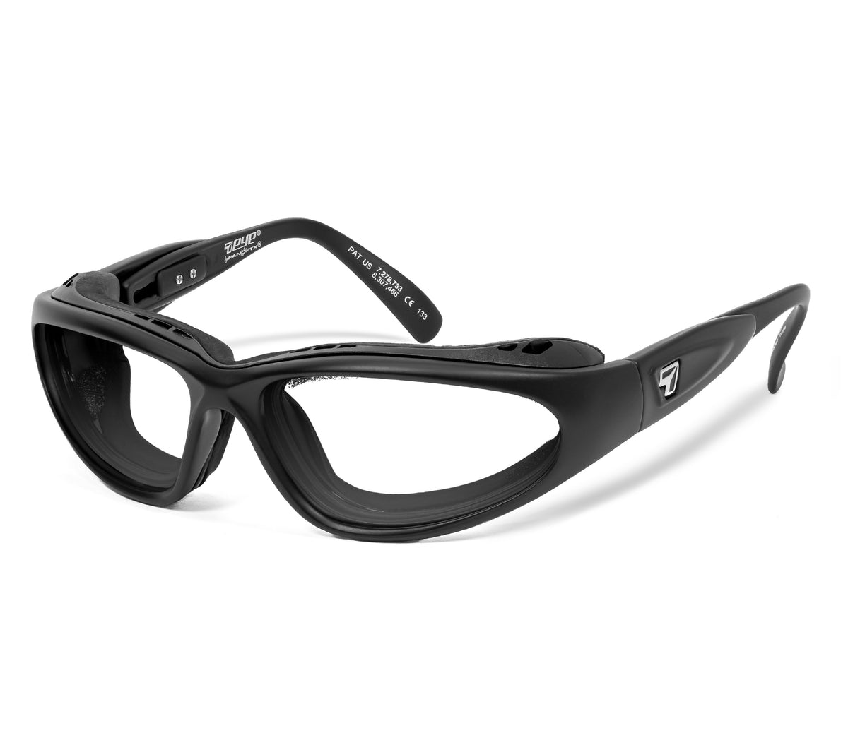 7eye Cape AirShield motorcycle eyewear and Dry Eyes with removable wind-blocking eyecup, Matte Black frame with Clear lenses | frame-matte-black | lens-clear