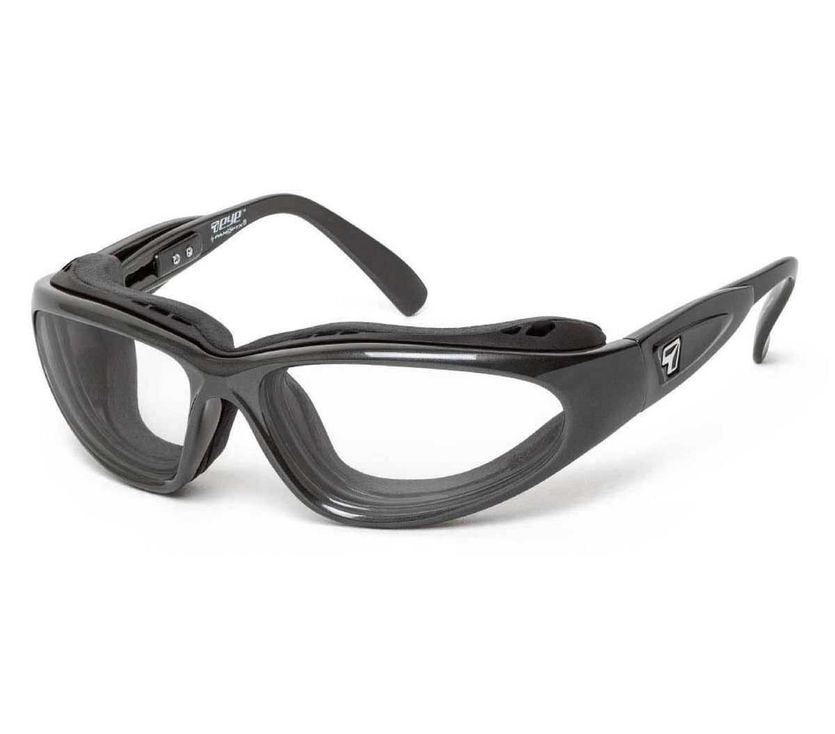 7eye Cape AirShield motorcycle eyewear and Dry Eyes with removable wind-blocking eyecup, Charcoal frame with BlueByrd Blue Light Blocker lenses | frame-charcoal | lens-bluebyrd-blue-light-blocker