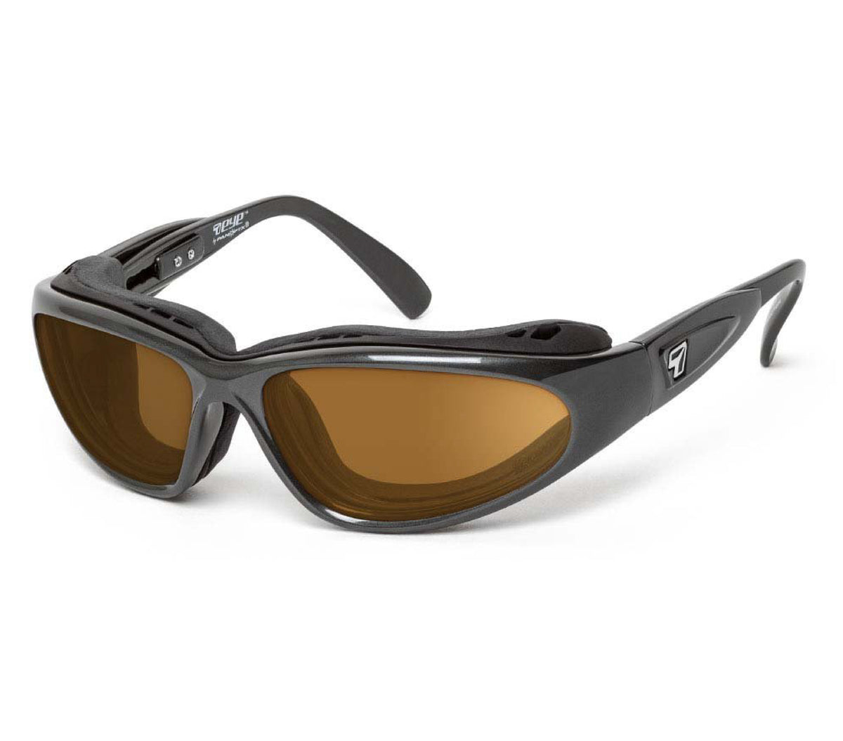 7eye Cape AirShield motorcycle eyewear for Dry Eyes with removable wind-blocking eyecup, Charcoal frame with Copper lenses | frame-charcoal | lens-copper