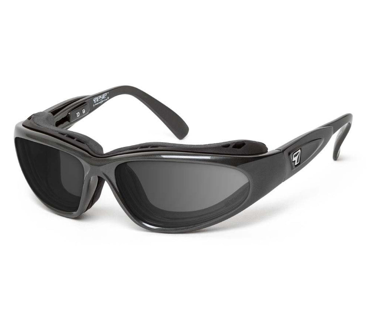 7eye Cape AirShield motorcycle eyewear and Dry Eyes with removable wind-blocking eyecup, Charcoal frame with Partial Polarized Gray lenses | frame-charcoal | lens-partial-polarized-gray
