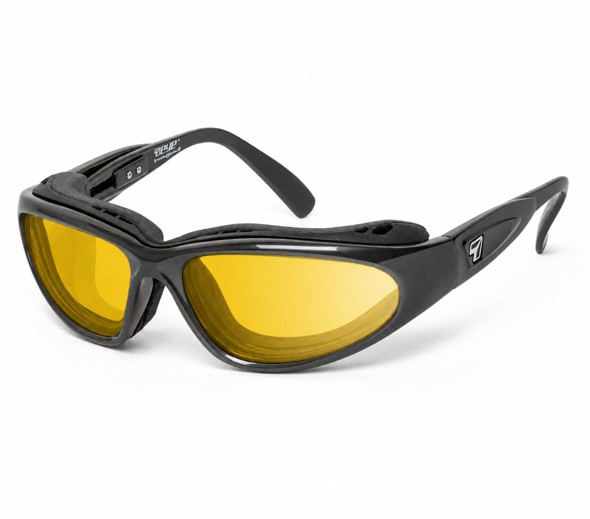 7eye Cape AirShield motorcycle eyewear and Dry Eyes with removable wind-blocking eyecup, Charcoal frame with Yellow Contrast lenses | frame-charcoal | lens-yellow-contrast