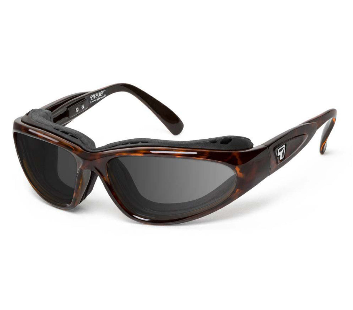 7eye Cape AirShield motorcycle eyewear and Dry Eyes with removable wind-blocking eyecup, Dark Tortoise frame with Gray lenses | frame-dark-tortoise | lens-gray