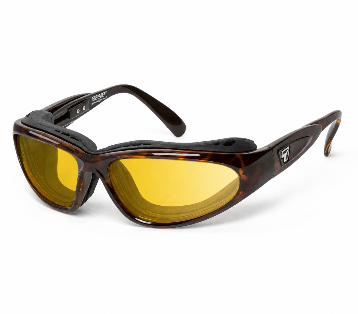 7eye Cape AirShield motorcycle eyewear and Dry Eyes with removable wind-blocking eyecup, Dark Tortoise frame with Yellow Contrast lenses | frame-dark-tortoise | lens-yellow-contrast
