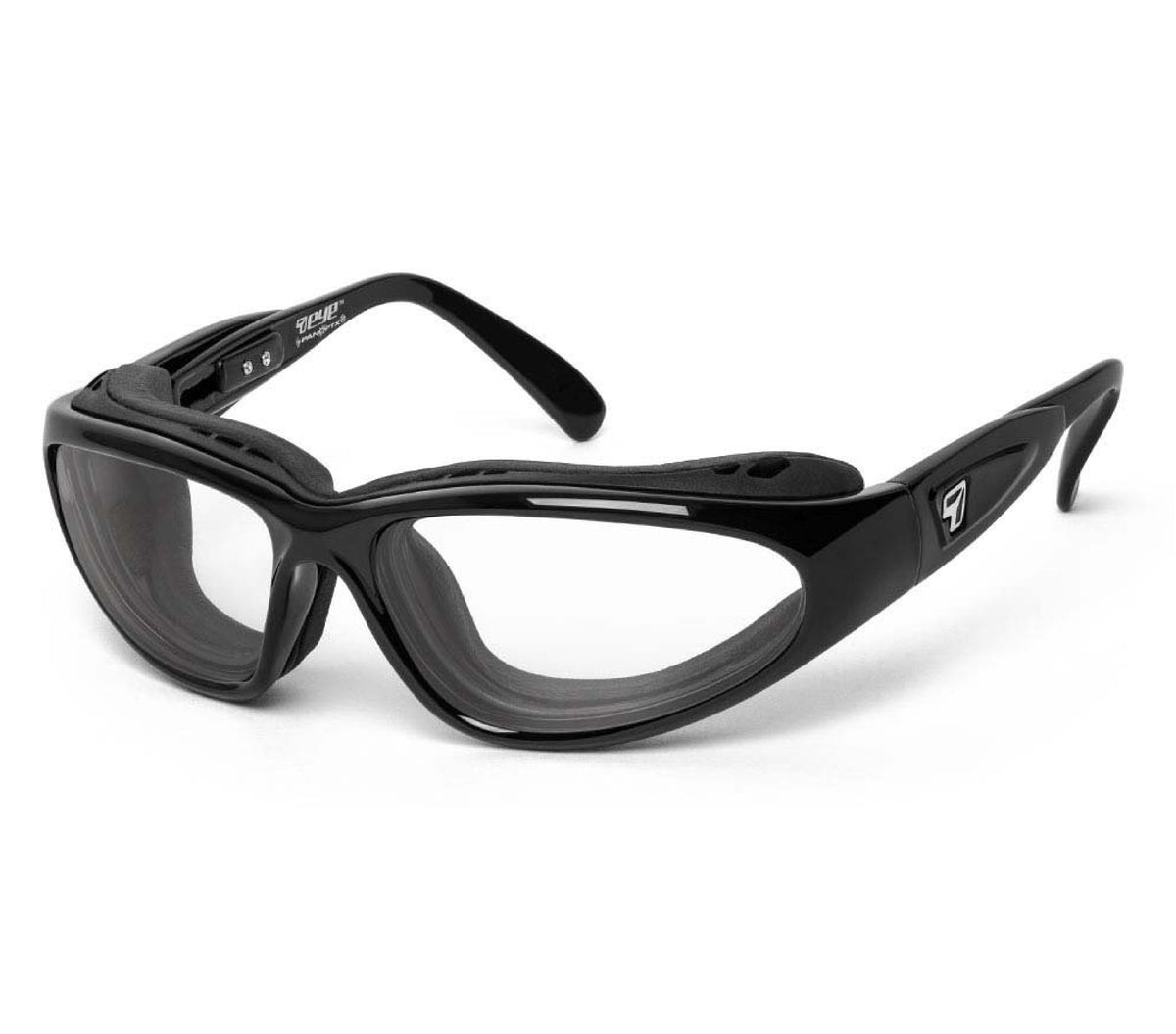 7eye Cape AirShield motorcycle eyewear and Dry Eyes with removable wind-blocking eyecup, Glossy Black frame with BlueByrd Blue Light Blocker lenses | frame-glossy-black | lens-bluebyrd-blue-light-blocker