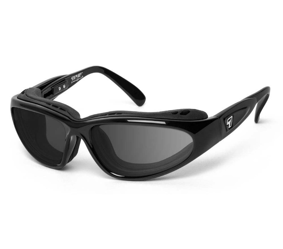 7eye Cape AirShield motorcycle eyewear and Dry Eyes with removable wind-blocking eyecup, Glossy Black frame with Eclypse Photochromic lenses | frame-glossy-black | lens-eclypse-photochromic

