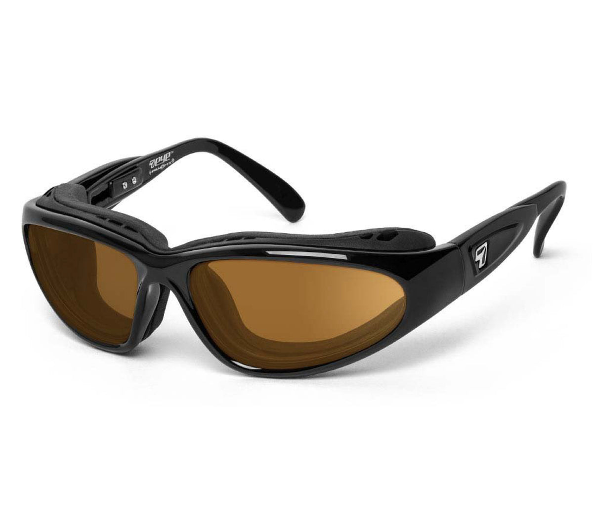 7eye Cape AirShield motorcycle eyewear and Dry Eyes with removable wind-blocking eyecup, Glossy Black frame with Polarized Copper lenses | frame-glossy-black | lens-polarized-copper