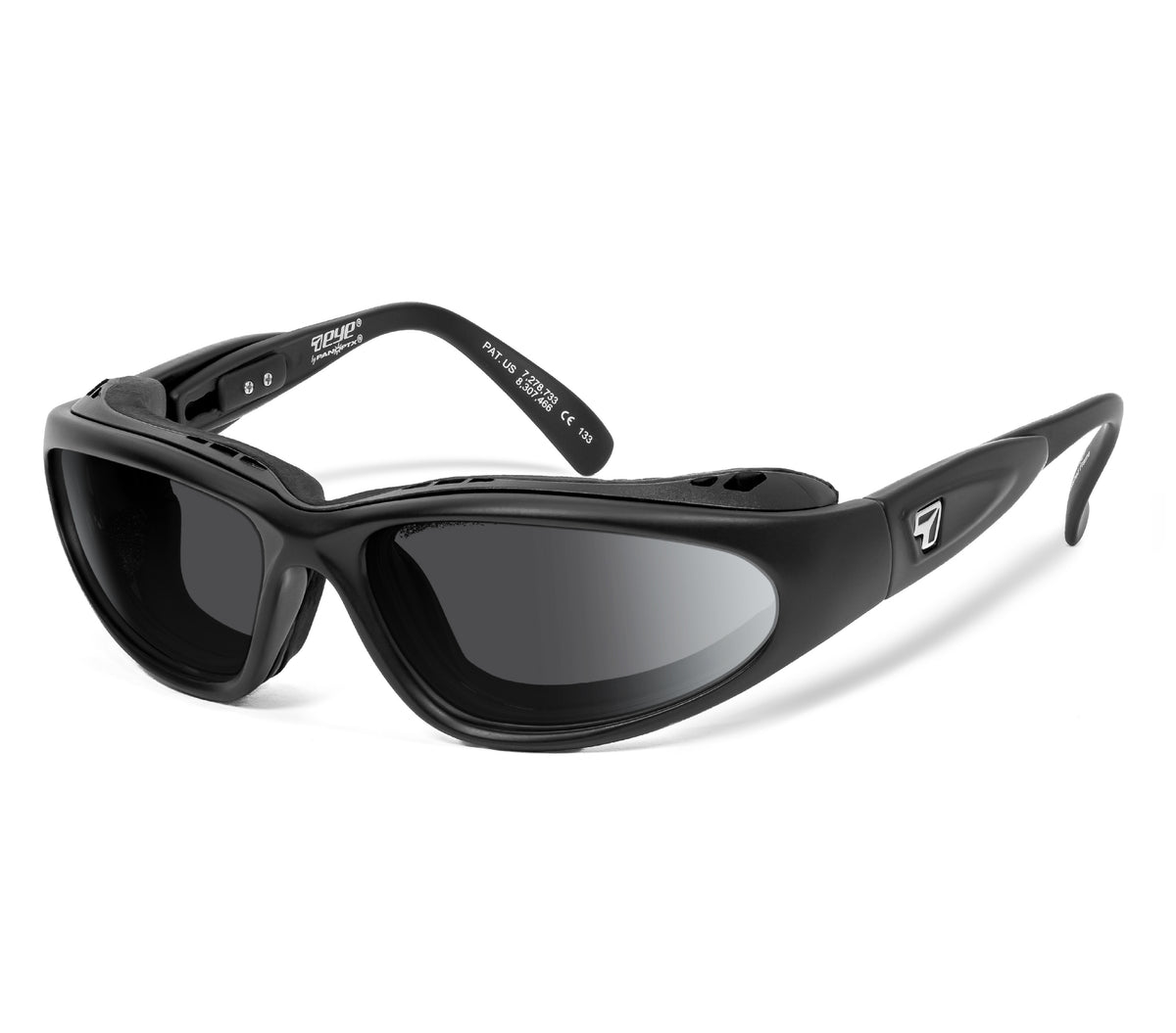 7eye Cape AirShield motorcycle eyewear and Dry Eyes with removable wind-blocking eyecup, Matte Black frame with Partial Polarized Gray lenses | frame-matte-black | lens-partial-polarized-gray