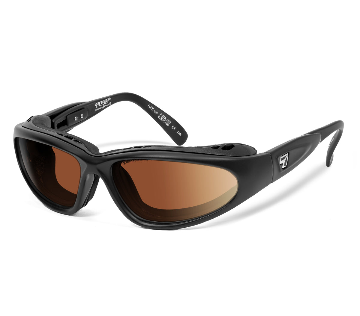 7eye Cape AirShield motorcycle eyewear and Dry Eyes with removable wind-blocking eyecup, Matte Black frame with Polarized Copper lenses | frame-matte-black | lens-polarized-copper